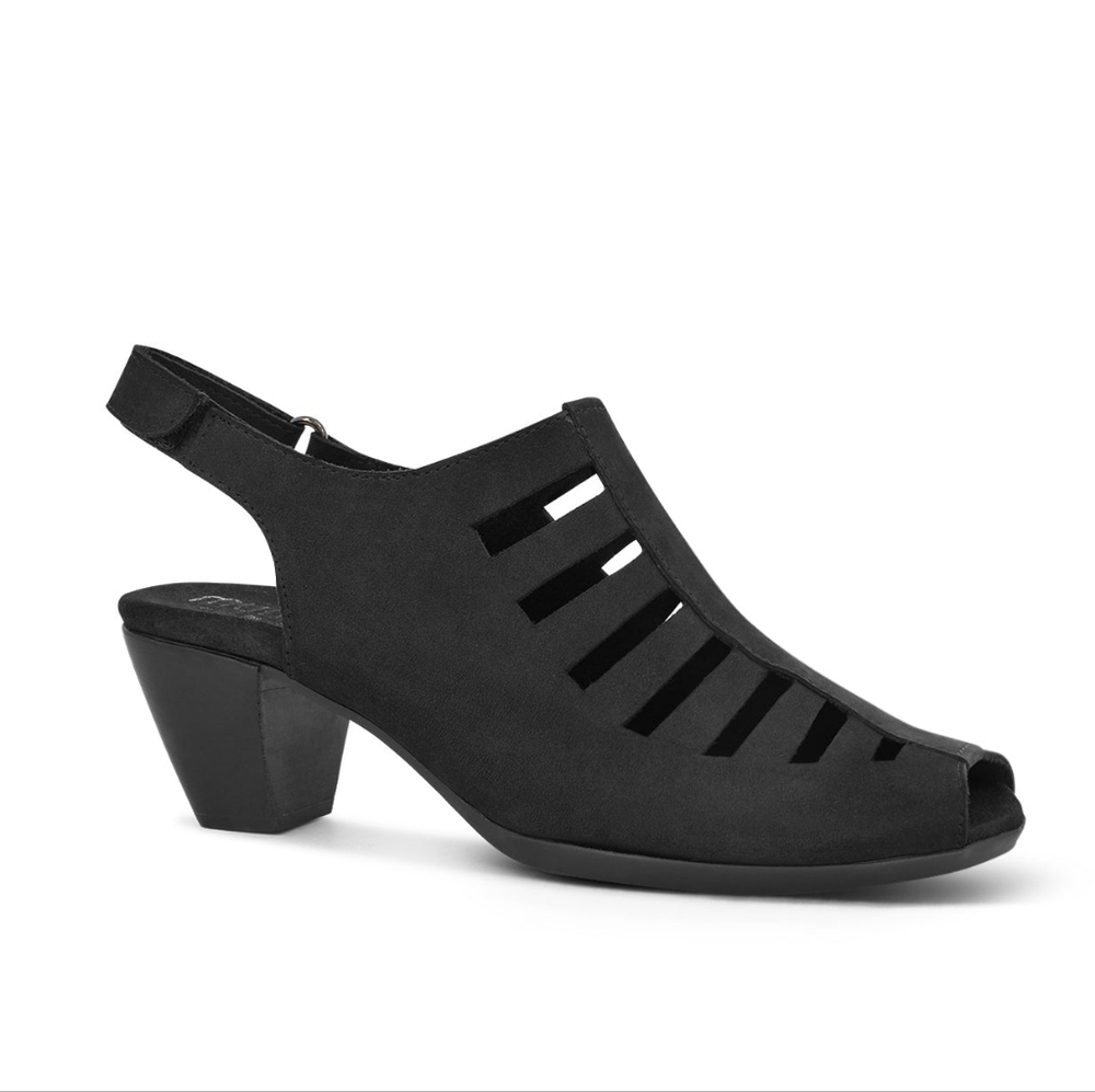 MUNRO Abby Black Suede Heel Sandals with Velcro Closure Size 11